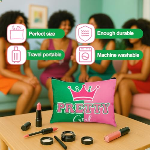 Reginary 12 Pcs Sorority Gifts for Women Pink and Green Sister Makeup Bags | Greek Sorority Cosmetic Bags, Pretty Girl Zipper Pouches, Sister Birthday Friendship Gifts - style: Aka Sorority