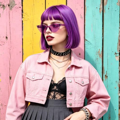 Short Bob Straight Hair Wigs with Bangs, Heat Resistant Fiber Hair, Cat Eye Glasses for Women (Purple-Red) - color: Purple-Red