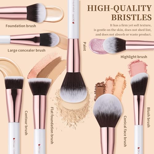 DUcare 27Pcs Makeup Brushes Professional Makeup Brush Set | Face and Eye Brush Set Ultra soft hair Foundation, Concealer, Blush, Contour, Blending, Eyeshadow Khaki Brush kit - color: white