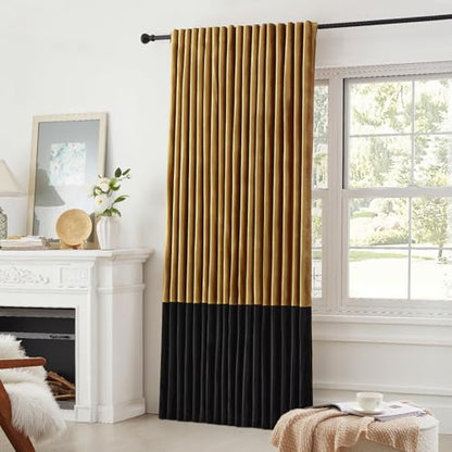 BULBUL Luxury Gold Black Velvet Blackout Curtains 84 inches for Living Room - color: Gold & Black, size: 52"W x 84"L (Pack of 2)