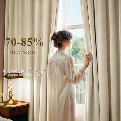 StangH Beige Velvet Soundproof Light Dimming Curtains, W42 x L84, 2 Panels - color: Beige Series - Beige, size: 42"W x 84"L (Pack of 2)