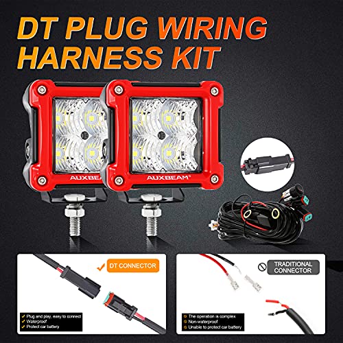 Auxbeam FA Series 3-Inch 40W Red Shell Offroad LED Pods Cube Ditch Lights | Flood Beam, 4800 Lumens, Off-Road Driving Lights, A-Pillar Hood Bumper, for 4WD Jeep Wrangler Ford F-150 Toyota 4Runner - color: Flood Beam, Red