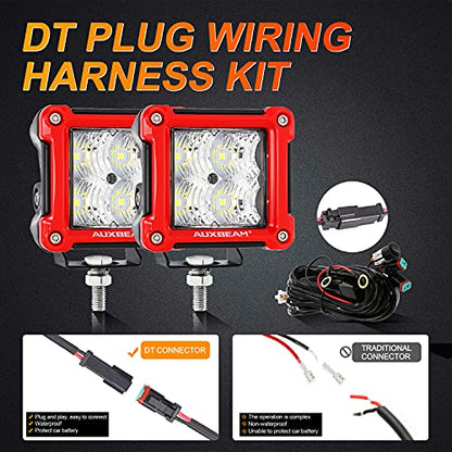 Auxbeam FA Series 3-Inch 40W Red Shell Offroad LED Pods Cube Ditch Lights | Flood Beam, 4800 Lumens, Off-Road Driving Lights, A-Pillar Hood Bumper, for 4WD Jeep Wrangler Ford F-150 Toyota 4Runner - color: Flood Beam, Red