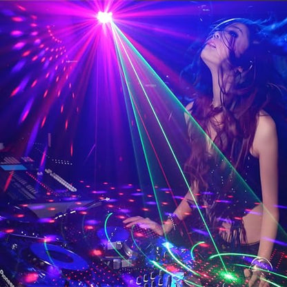 LED Disco Ball Light, Stage Laser Light, 4 Lens Laser Show, 2 Strobe Eyes Effects, Sound Activated, Remote Control, for Home Parties Holiday Christmas Birthday Wedding Karaoke DJ Club Bar Pub, Black