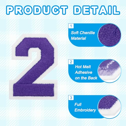 MECCANIXITY Iron on Number Patches 2" Number 2 Iron on Embroidered Patch Sew on Letter Stickers Applique for Repairing Clothing Jeans Shoes Hats DIY(Purple, Pack of 9) - style: Number 2