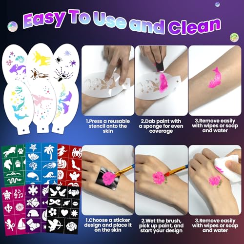 Professional Face Painting Kit – 22 Colors Non-Toxic Face & Body Paints with Rainbow Palette, Brushes, Stencils, Glitter & Gems for Birthday Parties, Halloween, Festivals, School Events - color: 22 Colors