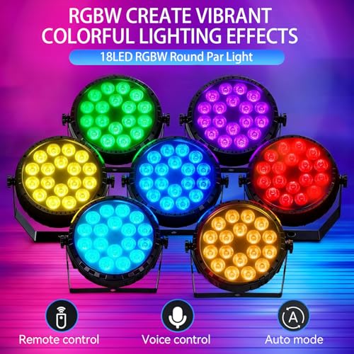 LED Par Light DJ Stage Light,18 LED RGBW with Remote&DMX Control,Sound Activated Control DJ Uplighting for Wedding Party Club Christmas Stage Lighting (2 Packs)