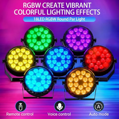 LED Par Light DJ Stage Light,18 LED RGBW with Remote&DMX Control,Sound Activated Control DJ Uplighting for Wedding Party Club Christmas Stage Lighting (2 Packs)