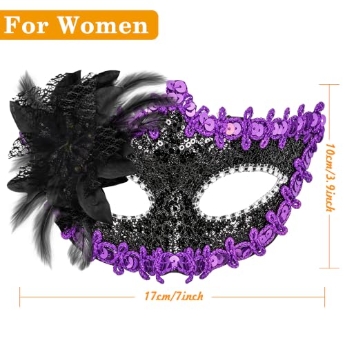 SIQUK Couple Masquerade Masks Set Venetian Party Mask Costume Mask - color: Black & Violet Sequins