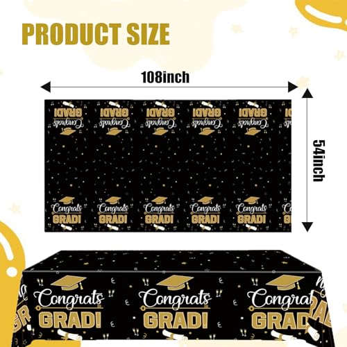 Graduation Table Cover 54x108 Inches, Black Gold Party Tablecloth for Food Table, Gift Table, Graduation Decor - style: Black Gold Tablecloth
