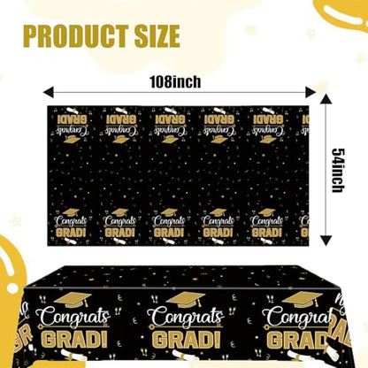 Graduation Table Cover 54x108 Inches, Black Gold Party Tablecloth for Food Table, Gift Table, Graduation Decor - style: Black Gold Tablecloth