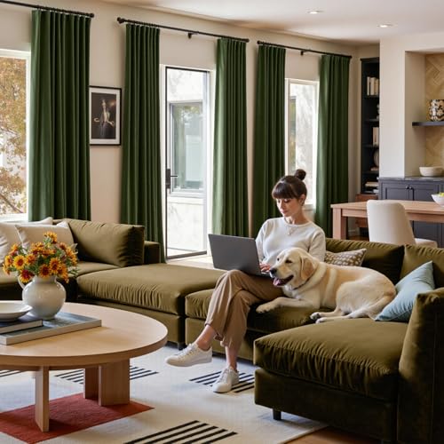Lazzzy Green Velvet Curtains 84 Inch Long Blackout Pinch Pleated Thermal Insulated Room Darkening Modern Luxury Back Tab Window Drapes for Bedroom Living Room 2 Panels, 52 x 84 Inch, Moss Green - color: Moss, size: 52"W x 84"L (Pack of 2)