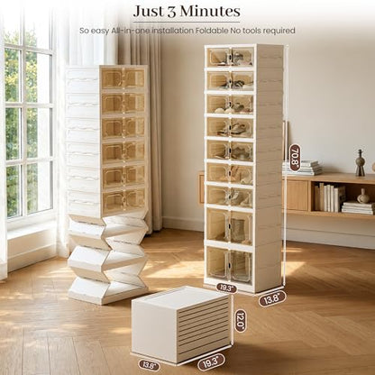Foldable Shoe Rack Set of 2, 9 Tier Collapsible Shoe Rack with Magnetic Doors, Large Capacity Clear Display Cabinet with Wheels for 18 Pairs, Apartment Entryway - size: 9 Layers-A
