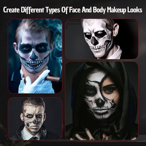 White Black Blue Halloween Face Body Paint with 3PCS Sponge and 1PC Brush, for Baseball, Sports(Eye Black) & Halloween, Face Painting Kit for Skeleton Skull Makeup, Cosplay, SFX Costumes - color: White+Black+Blue