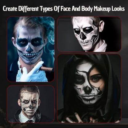 White Black Blue Halloween Face Body Paint with 3PCS Sponge and 1PC Brush, for Baseball, Sports(Eye Black) & Halloween, Face Painting Kit for Skeleton Skull Makeup, Cosplay, SFX Costumes - color: White+Black+Blue