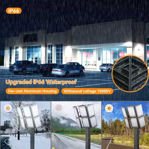 600W Flood Light Outdoor, 80000lm 6000K Daylight IP66 Waterproof,UL Approved Plug , Commercial Parking Lot Light,6 Adjustable Heads for Yard,Stadium Floodlight Bright Security Lights for Outdoor Area - size: 100W-6Pack-SP