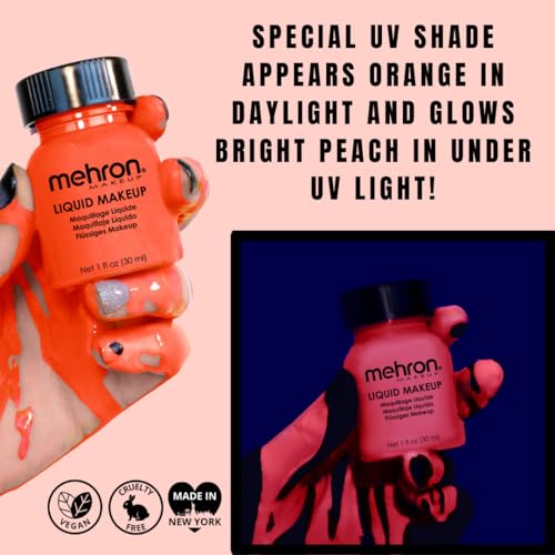 Mehron Makeup Liquid Makeup - GLOW ORANGE, Face & Body Paint | 1 Fl oz Water-Based Face Paint & Body Paint Perfect for Halloween & Cosplay. Air Brush Compatible. Vegan & Made in the USA. - color: Glow Orange