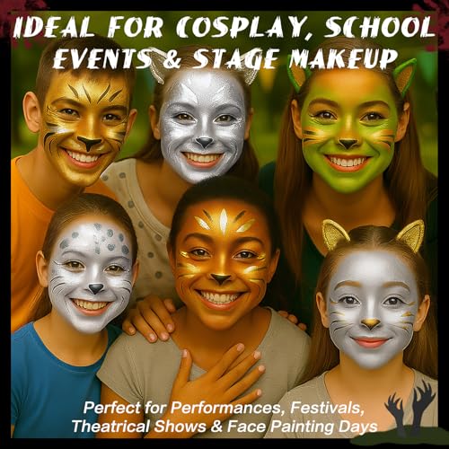 BOBISUKA Metallic Silver Face Paint Stick, Highly Pigmented Full Coverage Washable Cream Face & Body Paint for Halloween Skull Goth Robot Galaxy Cosplay SFX, Sports Eye Black Looks & Costume Party - color: Silver