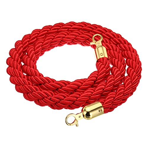 PATIKIL Stanchion Rope, 1.5m/5Ft Barrier Rope Twisted Post Ropes with Snap Hooks for Posts Stands Queue Divider Crowd Control of Hotel, Red Golden - color: Red / Golden