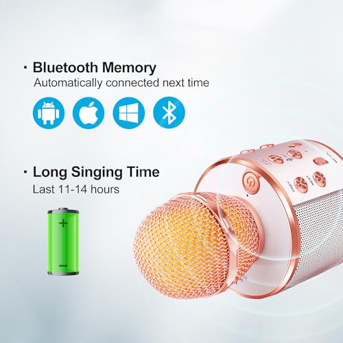 Microphone for Kids Voice Change Karaoke Microphone Kids Girl Gifts Handheld Wireless Bluetooth Microphone Home Party Favor Mic Microphones Kids Christmas Birthday Gifts - color: Rose Gold