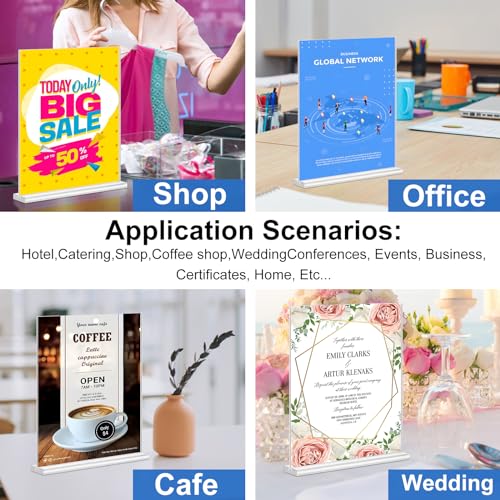 Acrylic Sign Holder 8.5 x 11 Inches, 12 Pack Clear Display Table Top Signs Stand, Double Sided Vertical Flyer Holder,Plastic Frames Paper Holder for Stores Home Office Menu Retail Show Fair - size: Vertical 12 Pack 8.5x11''