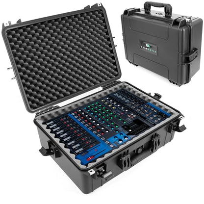 CASEMATIX Mixer Carry Case Compatible with Yamaha MG12XU | 12 Channel Mixing Console, IPX7 Waterproof Hard Shell, Fits Mixers up to 17" x 12.1" x 5", Includes Foam, Cable Storage