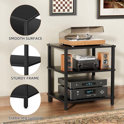 LELELINKY 3-Tier AV Media Player Stand, Stereo Cabinet, Modern Stereo Cabine,Game Console Shelf,Wooden TV Stand,Multifunctional Entertainment Center, Suitable for Home, Conference Room, Black - color: Black, size: 3 Tier