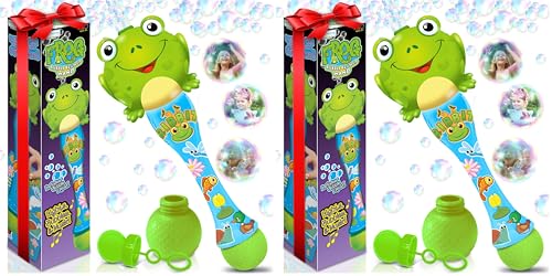 ArtCreativity Frog Bubble Wand - Bubble Toy with Bubbles Refill Solution, Stickers, Music & Lights - Kids Summer Outdoor Activity - Birthday Party Favors - Bubble Blower Machine (Pack of 2) - size: 12 inches x 2 inches x 12 inches (Pack of 2)