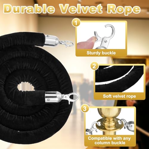 PATIKIL Velvet Stanchion Ropes, (6.6Ft x1.26 Inch, Black) (1Pcs), Velvet Ropes Crowd Control Queue Barrier with Silver Buckle, Suit for - Carpet Events/Hotels/Movie Theaters/Grand Openings - color: Black Rope, Silver Buckle