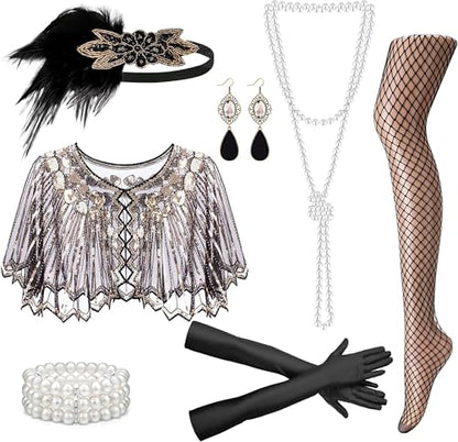 RIOSO 1920s Accessories for Women Flapper Gatsby Roaring 20s Accessories Costume Black - style: Style B