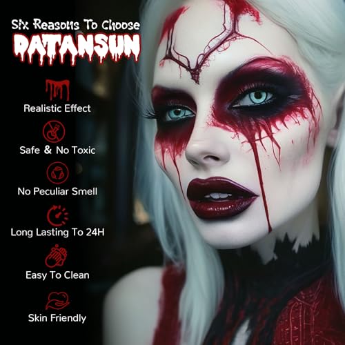 4 IN 1 Fake Blood Kit，Fake Blood 1.69oz X2 + Spray Head+Dripping Head+Cleaning Soap【Washable】【Realistic Effect】【Skin Friendly】Professional Fake Blood Makeup Kit For Halloween/Cosplay，Fresh + Dark - color: Fresh+Dark