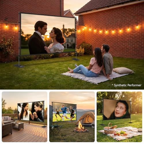 120 inch Outdoor Projector Screen with Stand, Portable Projector Screen | 16:9 4K HD Lightweight Movie Screen, With Carry Bag, 160° Ultra Wide Viewing Angle, Adapts Any Indoor or Outdoor Activity