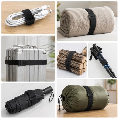 12 Pack Extra Large Reusable Fastening Straps, 1 x 24 Inch Heavy Duty Cinch Straps with Buckle, Hook and Loop Cable Tie Down Straps for Building Materials, Wood, Pipe, Yoga Mats, Camping