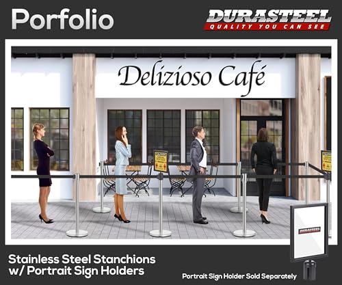 DuraSteel Crowd Control Barriers Line Dividers - Silver Stanchion Stainless Steel Posts with 6.5ft Black Retractable Belt Ropes - for Store Queues, Airport Lines, Event Entries - 2 Set/Pack - color: Black Belt, style: Silver Stanchion 2 Pieces Set