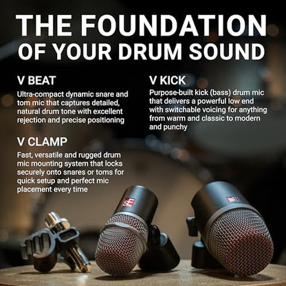 SE ELECTRONICS V Pack Venue Standard Drum Mic Kit for Toms, Snares & Bass Drums - Includes 1 V Kick, 2 V Beats, 2 V Clamps, 1 V7 X Instrument Microphone & More - color: V Pack Venue Standard