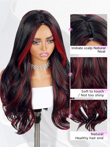 Quantum Love Long Curly Wig for Women Long Wavy Black Mix Red Wigs 28Inch Natural Looking Synthetic Fashion Color Hair for Cosplay Halloween Daily Party Use - color: Mix Red