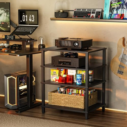 LELELINKY 4-Tier AV Media Player Stand, Black Stereo Cabinet, Modern Stereo Cabinet, Wooden TV Stand,Game Console Shelf, Multifunctional Entertainment Center, Suitable for Home, Conference Room - color: Black, size: 4 Tier
