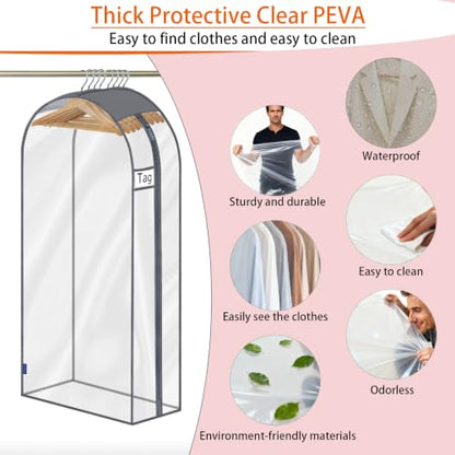 52" Clear Garment Bags for Hanging Clothes 10" Side Gusset, Suit Bags for Closet Storage, Suit Cover for Shirts Coats Dresses (24"X52"X10" 3Pack) - size: 52" 3pack