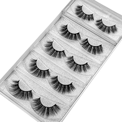 DYSILK Fake Eyelashes Natural Lash, 5 Pairs Faux Mink Lashes |002-16mm | Mink Lashes 5 Pairs 6D Wispy, Trimmable False Eyelashes, Soft Cotton Band, Eye Lashes Strip Eyelash Extension, Portable Case - color: 5 Pairs- 06