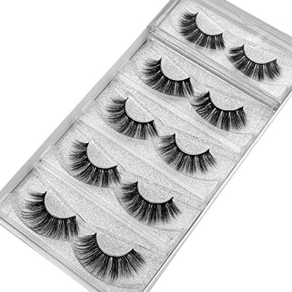DYSILK Fake Eyelashes Natural Lash, 5 Pairs Faux Mink Lashes |002-16mm | Mink Lashes 5 Pairs 6D Wispy, Trimmable False Eyelashes, Soft Cotton Band, Eye Lashes Strip Eyelash Extension, Portable Case - color: 5 Pairs- 06