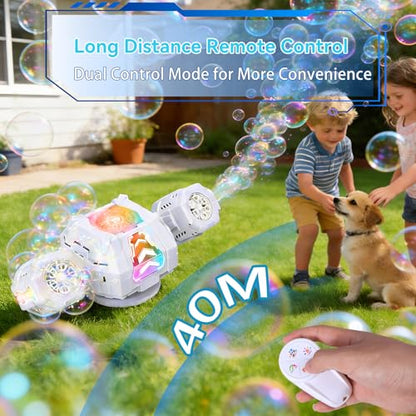 Upgraded Mecha Style Bubble Machine, Rechargeable Type-C Powered Bubble Blower with Remote Control, 360° Automatic Rotation & RGB Lights, 35k+ Bubbles/Min, Bubbles for Kids, Parties, Weddings, Outdoor