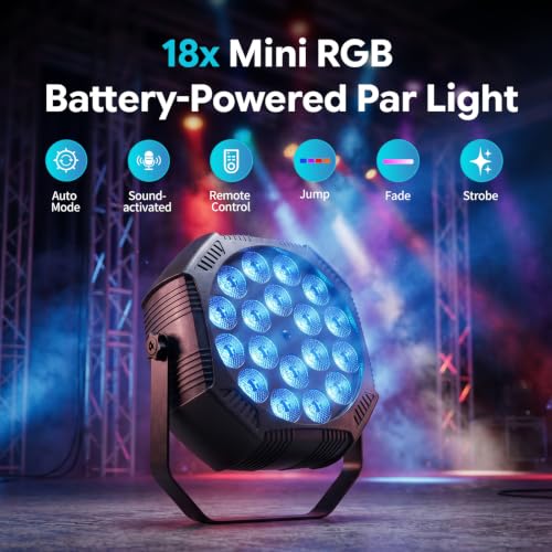Mini Wireless Uplight, 18 * 2W LED RGB Stage Lights, 12 Pack