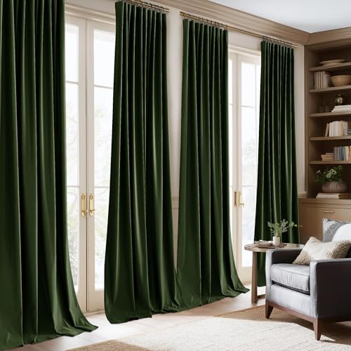NICETOWN Olive Green Velvet Blackout Curtains 84" Long, 52" Wide, 2 Panels - color: Olive Green, size: 52"W x 84"L (Pack of 2)