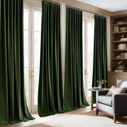 NICETOWN Olive Green Velvet Blackout Curtains 84" Long, 52" Wide, 2 Panels - color: Olive Green, size: 52"W x 84"L (Pack of 2)