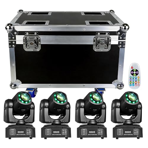AGVYBE 60W Moving Head DJ Lights with Remote Control,8 Patterns & 8 Colors,DMX512 & Sound Activated,540° Pan & 270° Tilt,Compact LED Stage Beam Lighting for Party,Club,Disco(Flight case+4 Lights) - color: Dark Brown