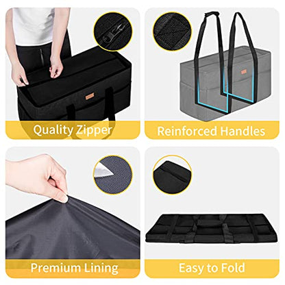LHZK Stand Up Extra Large Utility Tote Bag with Lid, Utility Tote Bag with Metal Wire Frame and the Sides Rinforced, Reusable Grocery Bags Foldable, Beach Bag, Car Tote (Black) - color: Black, size: 22.5''x10.3''x12''-1 Pack