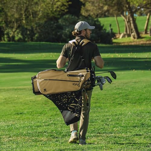 KVV Lightweight Golf Stand Bag with 7 Way Full-Length Dividers, 5 Zippered Pockets, Automatically Adjustable Dual Straps，Elegant Design - color: Khaki