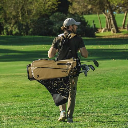 KVV Lightweight Golf Stand Bag with 7 Way Full-Length Dividers, 5 Zippered Pockets, Automatically Adjustable Dual Straps，Elegant Design - color: Khaki