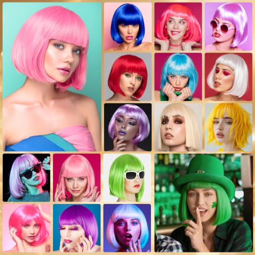 Short Bob Straight Hair Wigs with Bangs, Heat Resistant Fiber Hair, Star-shaped Glasses for Women (Light Gold) - color: Light Gold