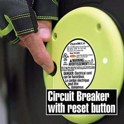 Flexzilla Retractable Extension, 14/3 AWG SJTOW, 50', Grounded Triple Tap Outlet Electric Cord Reel, ZillaGreen, FZ8140503 - size: 50ft / 14 Gauge